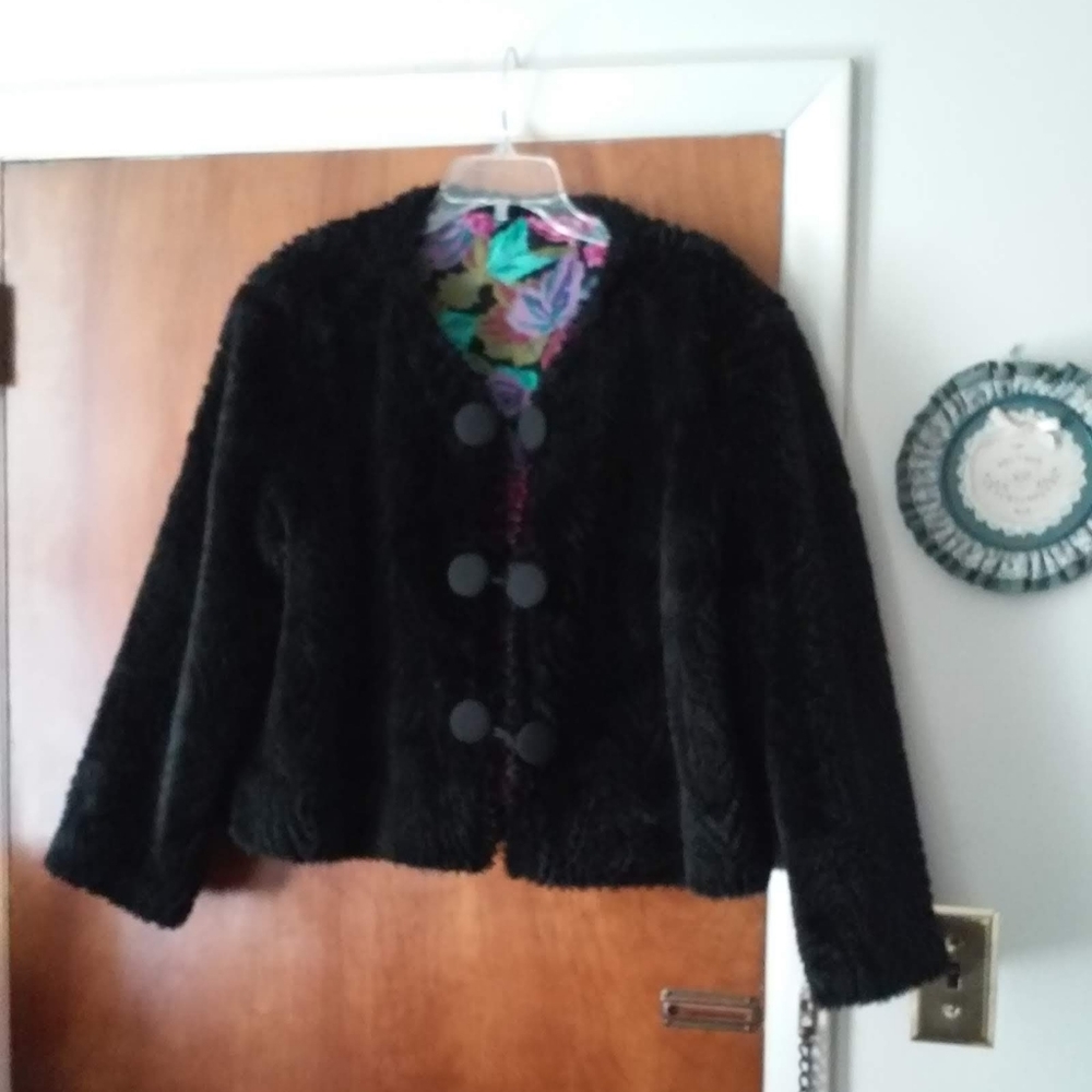 Black Furry Crop Coat